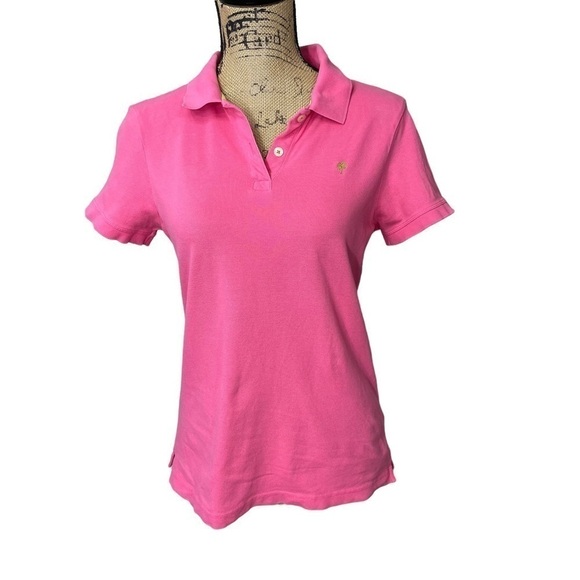 LILLY Pulitzer Pink Polo Top with Green Palm and collar Child’s size Large - Picture 7 of 10
